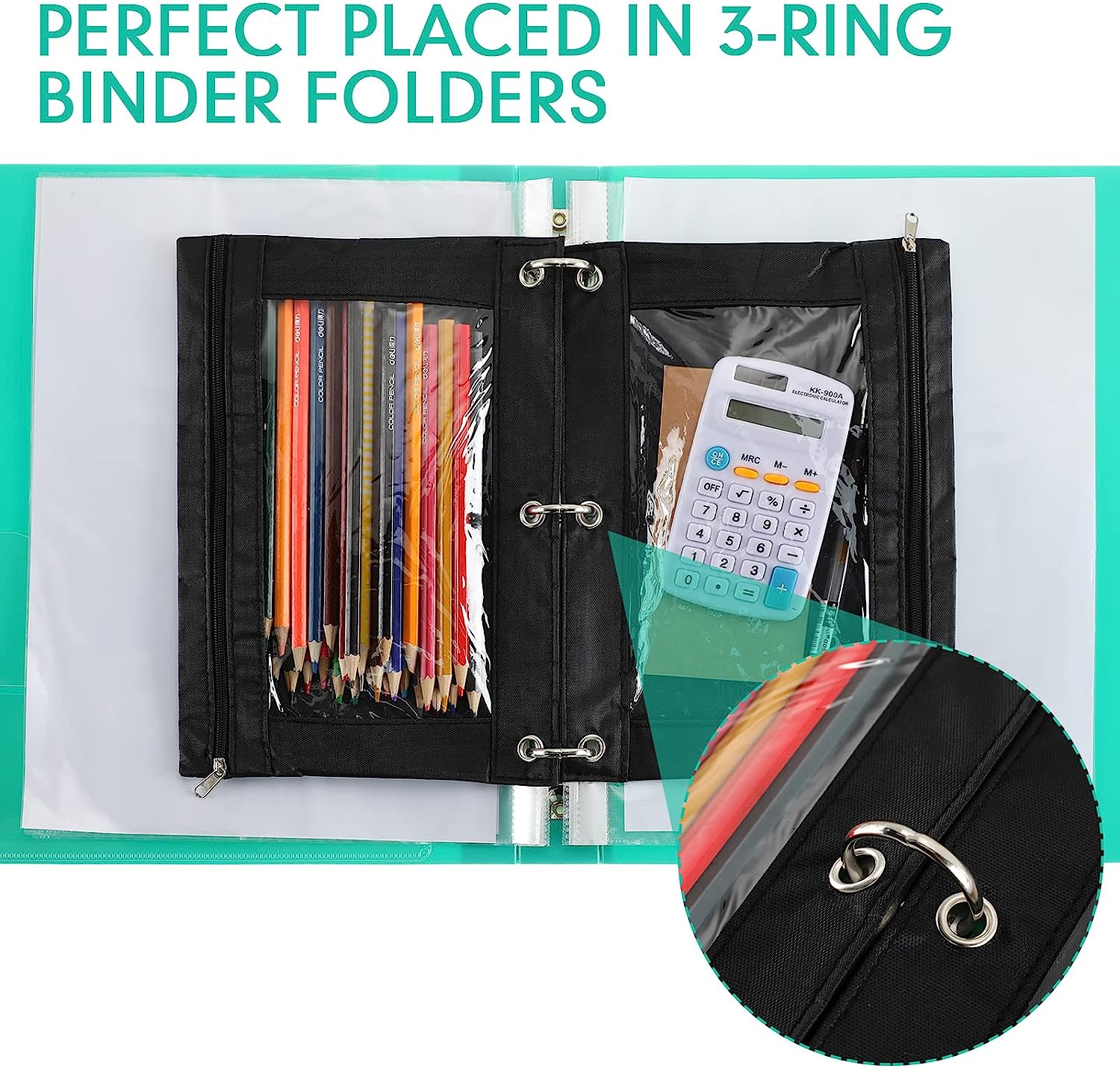 Marspark 30 Packs Pencil Pouch 3 Ring Binder Pen Pouch Cloth Pencil Pouches Zipper Pencil Case Bag with Clear Window for School Office Writing Supplies - Image 4